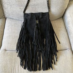 Black suede fringe purse